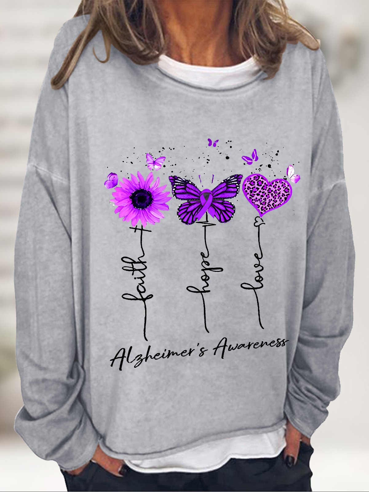 Women's Faith Hope Love Alzheimer's Awareness Casual Sweatshirt