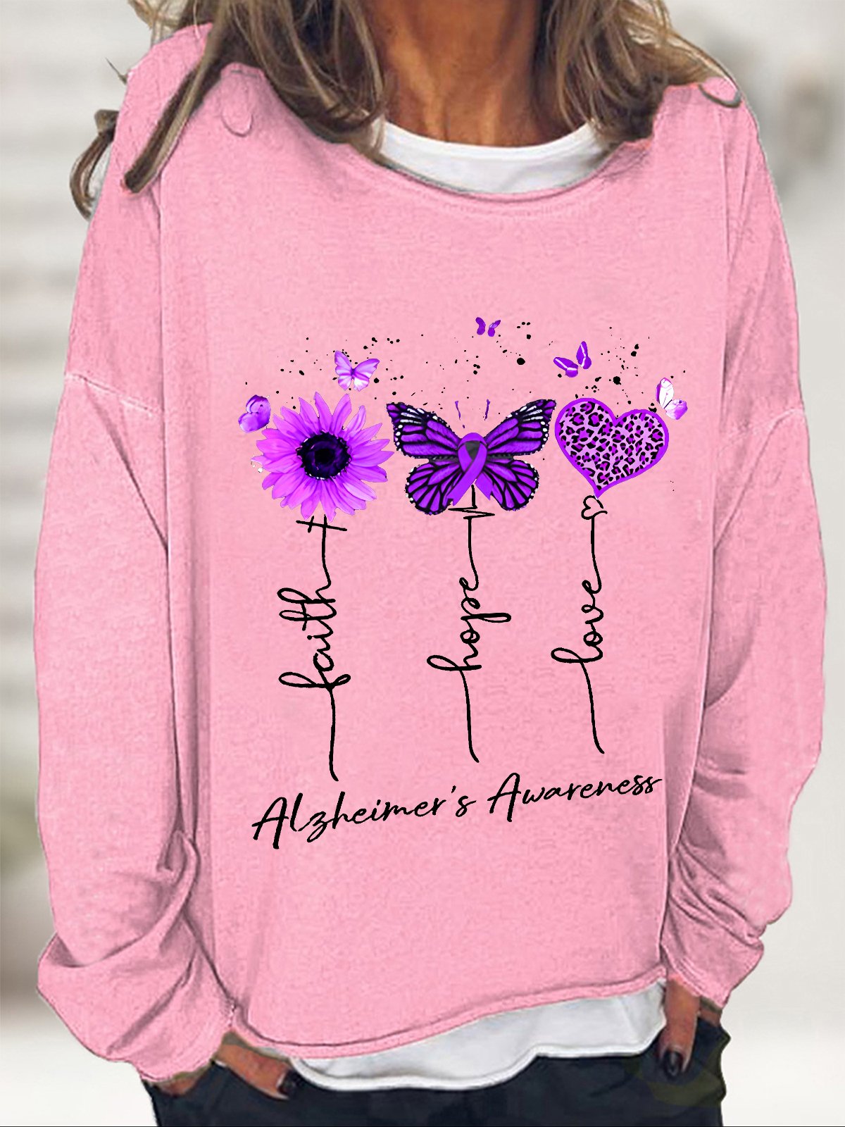 Women's Faith Hope Love Alzheimer's Awareness Casual Sweatshirt