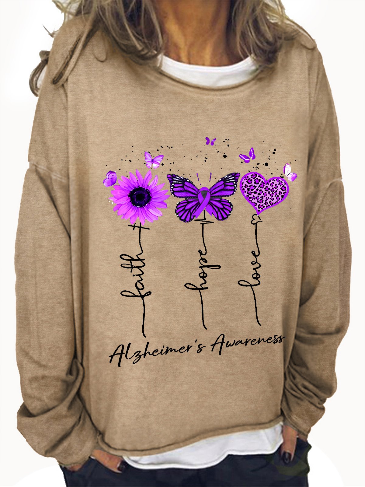 Women's Faith Hope Love Alzheimer's Awareness Casual Sweatshirt