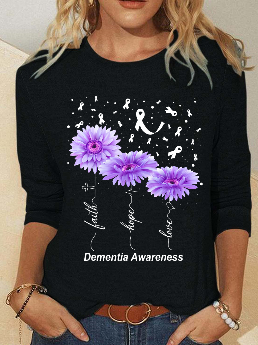 Women's Faith Hope Love Alzheimer's Awareness Print Casual Long Sleeve Shirt