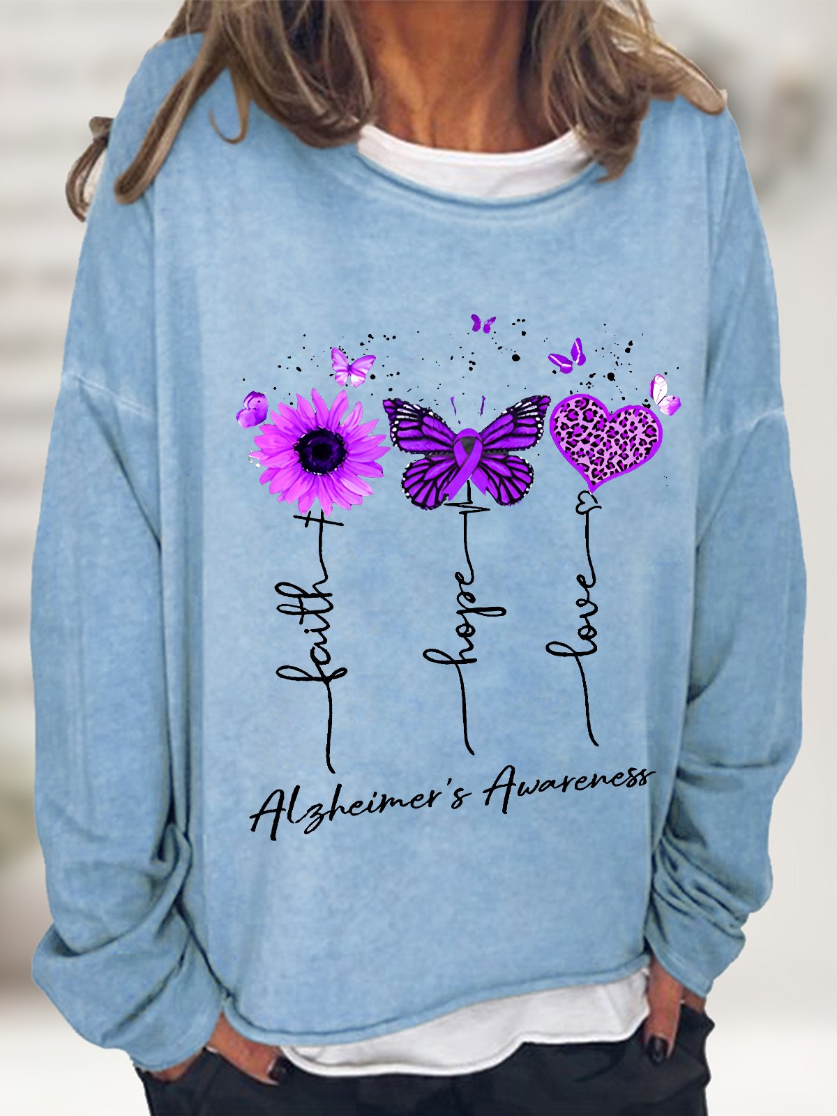 Women's Faith Hope Love Alzheimer's Awareness Casual Sweatshirt