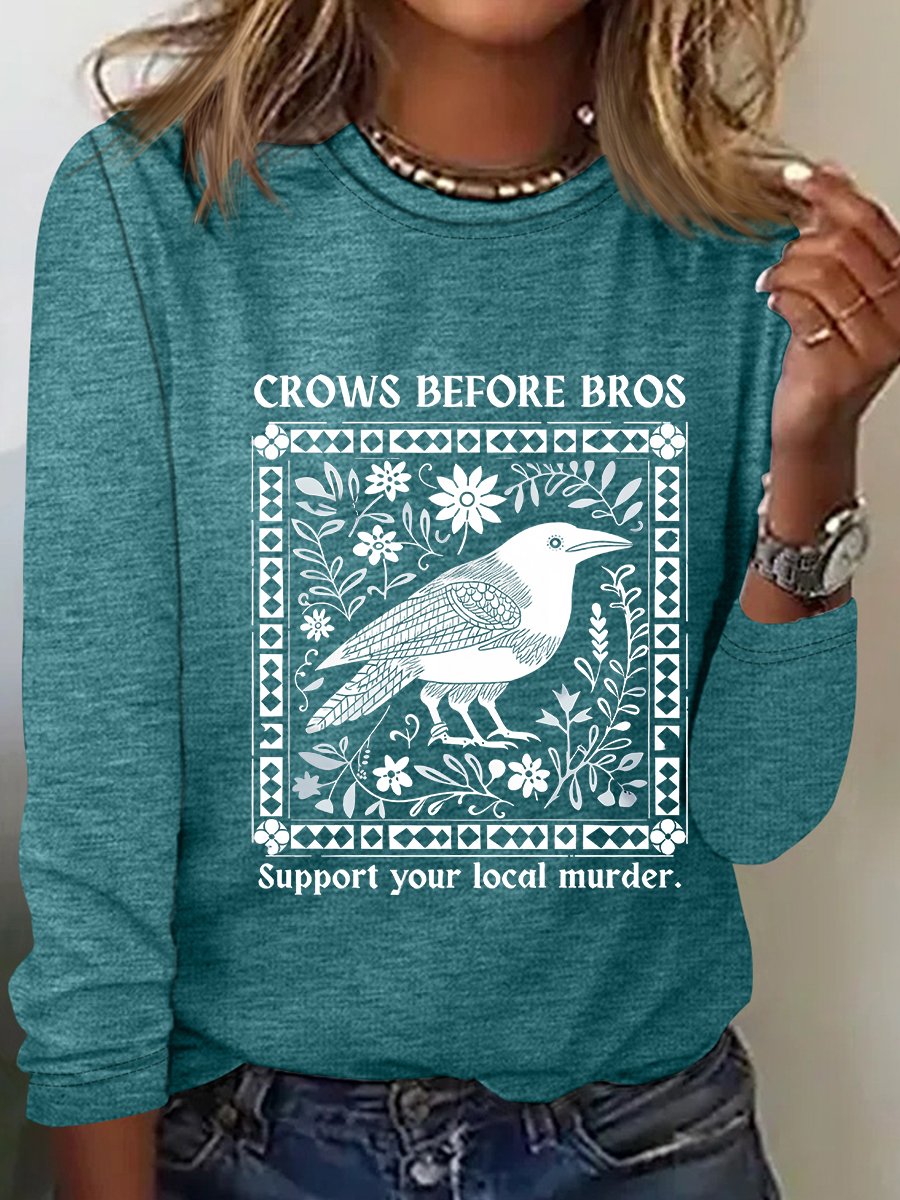 Crows Before Bros Casual Long Sleeve Shirt