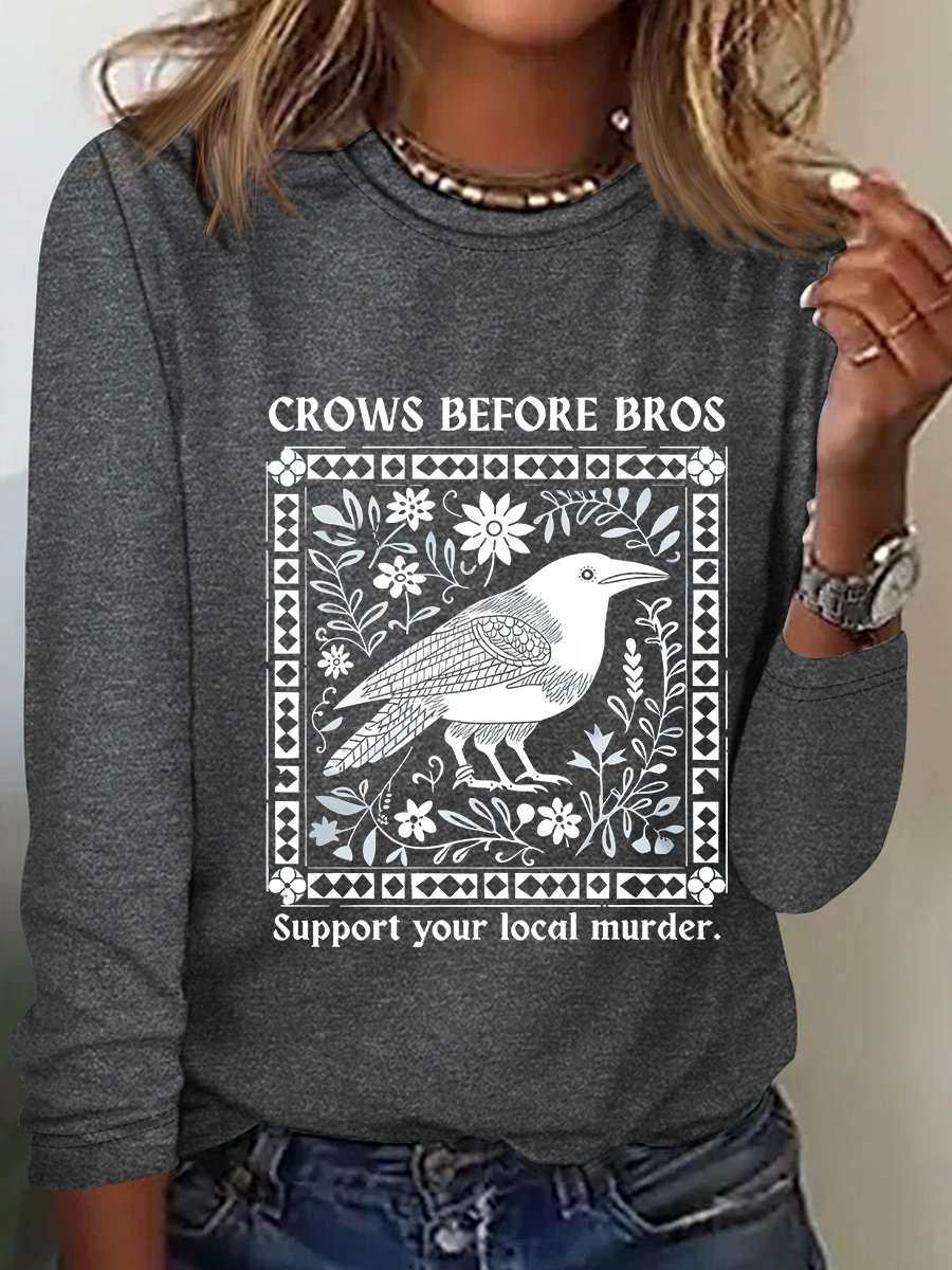 Crows Before Bros Casual Long Sleeve Shirt