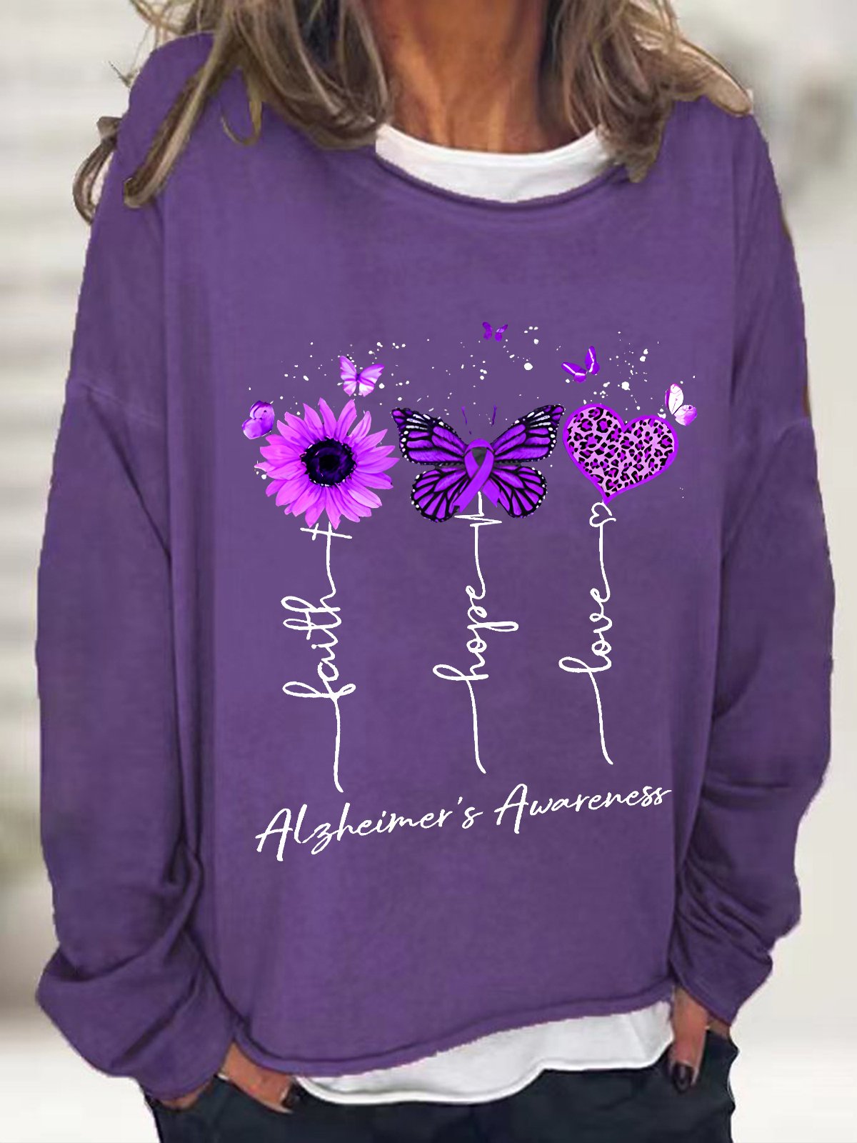 Women's Faith Hope Love Alzheimer's Awareness Casual Sweatshirt