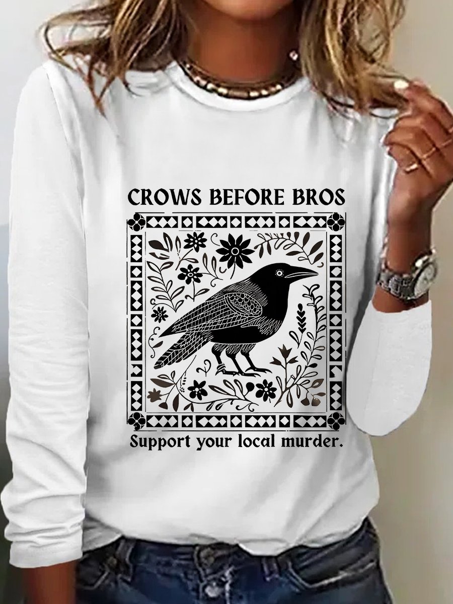 Crows Before Bros Casual Long Sleeve Shirt