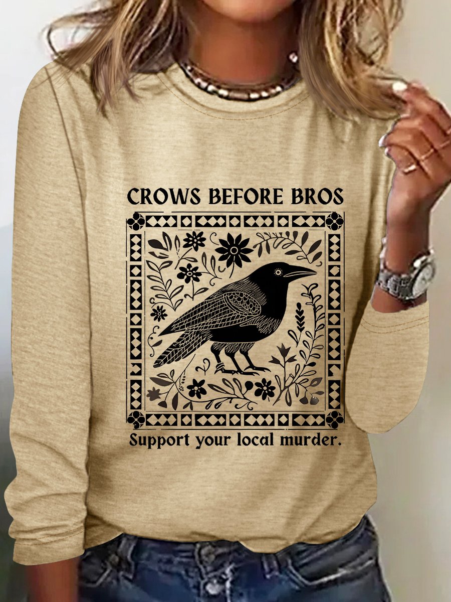 Crows Before Bros Casual Long Sleeve Shirt