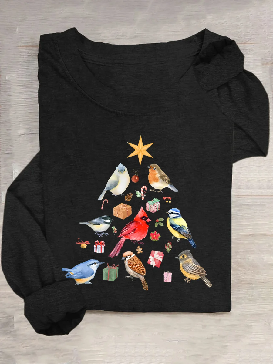 Christmas Birds Bird Lover Cardinal Casual Long Sleeve Shirt