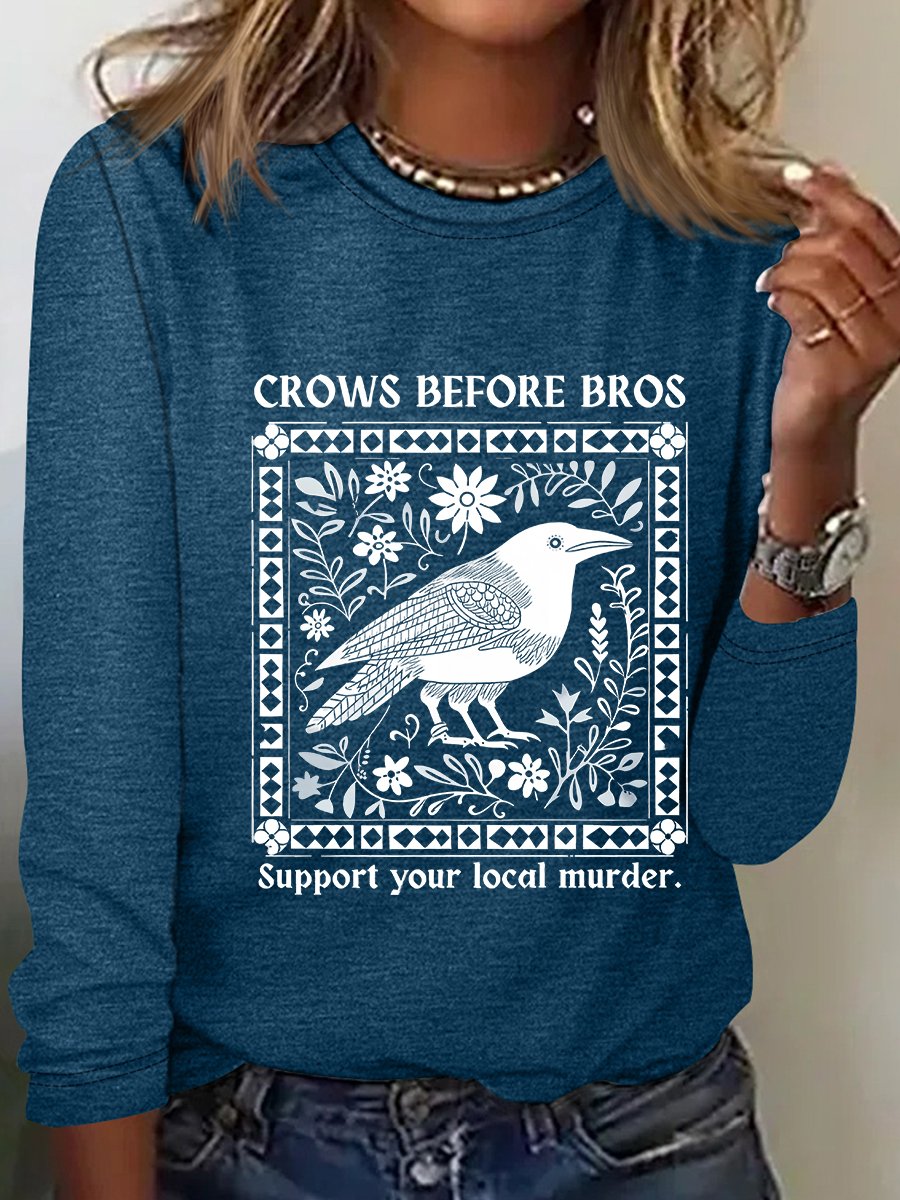 Crows Before Bros Casual Long Sleeve Shirt