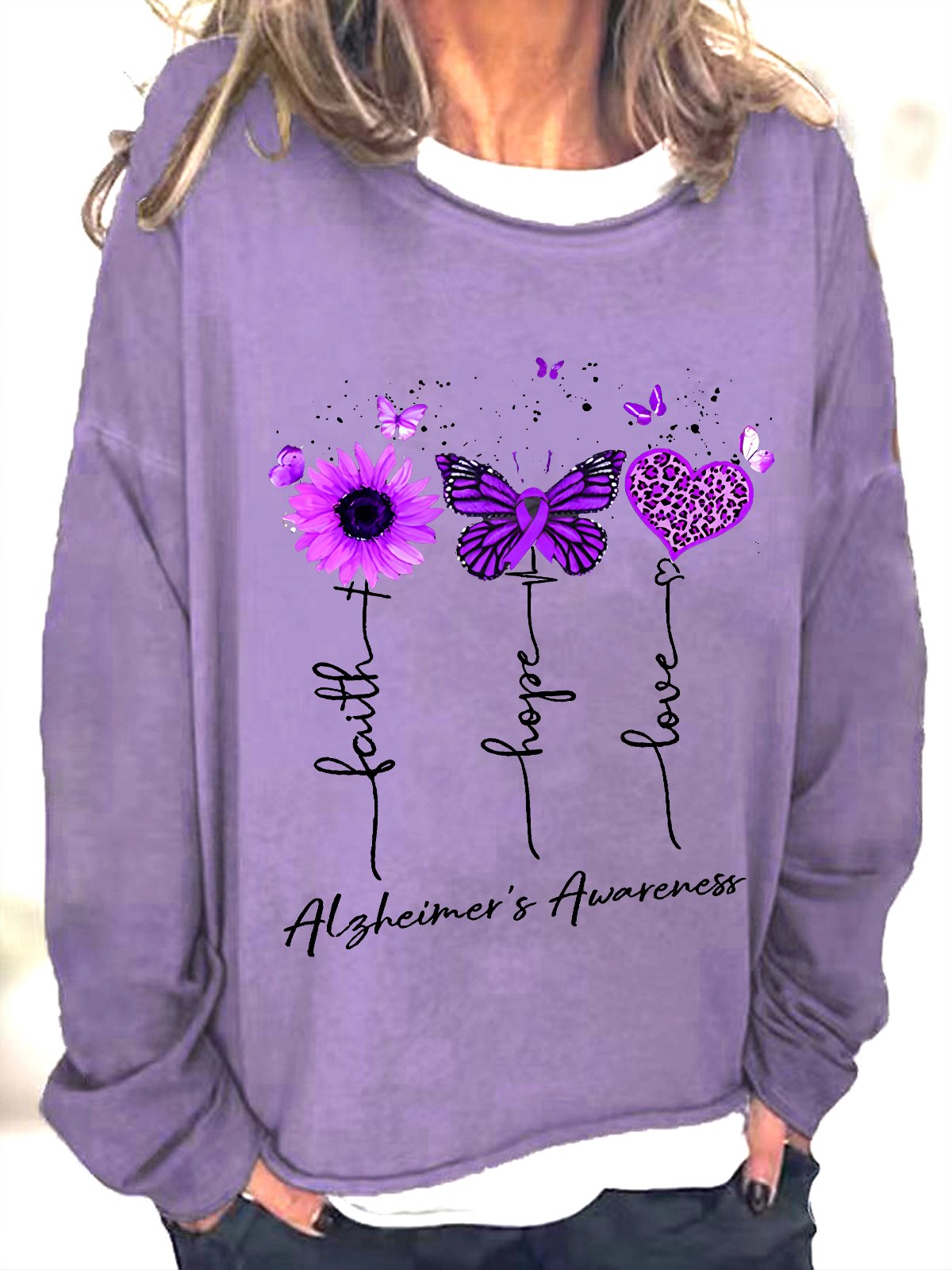 Women's Faith Hope Love Alzheimer's Awareness Casual Sweatshirt