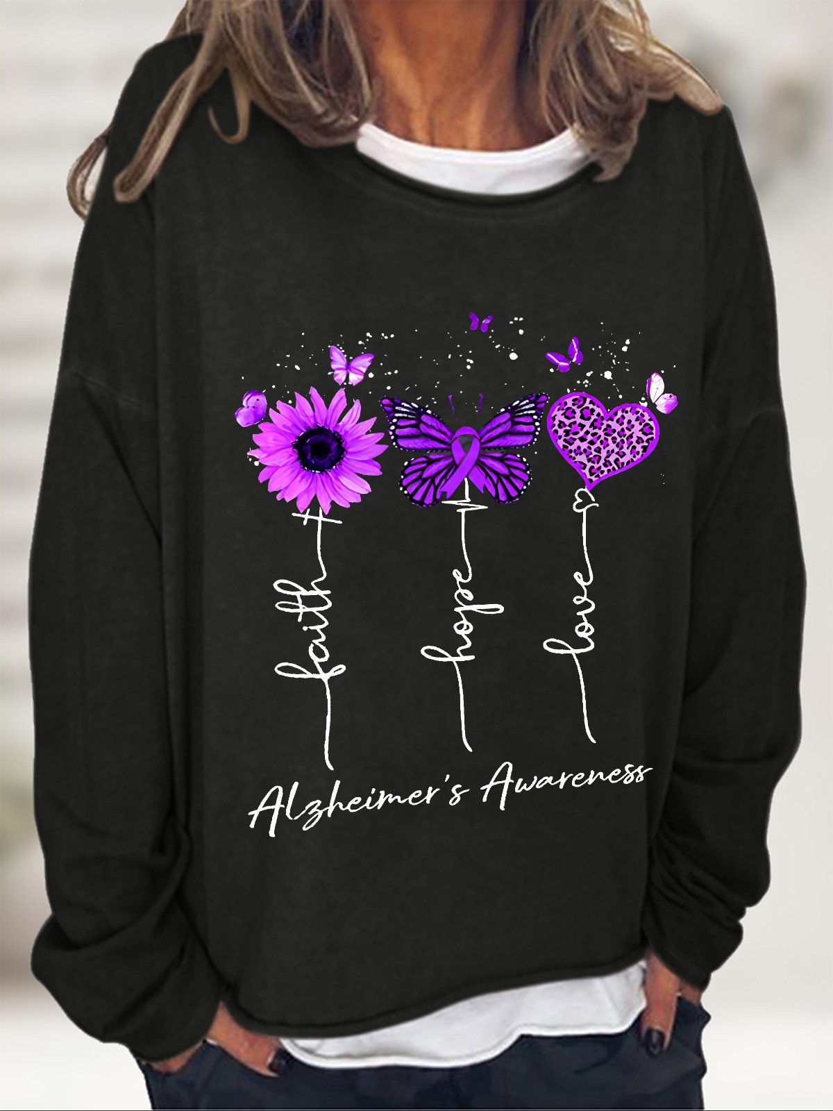 Women's Faith Hope Love Alzheimer's Awareness Casual Sweatshirt