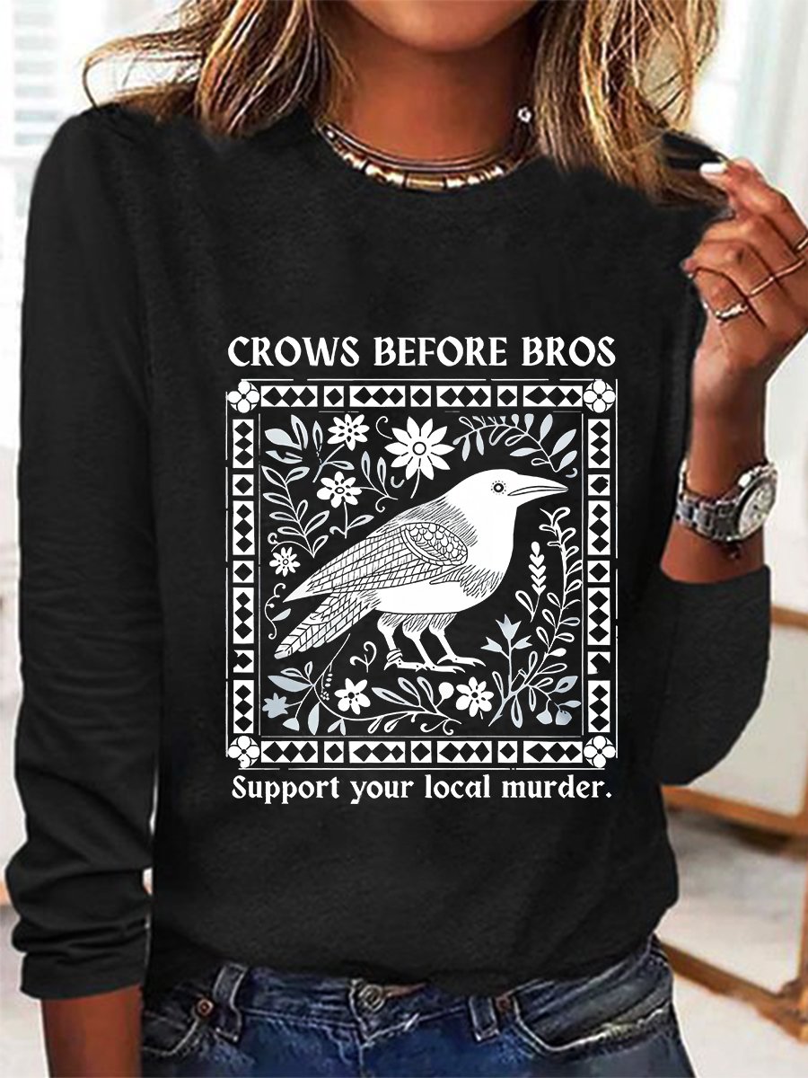 Crows Before Bros Casual Long Sleeve Shirt