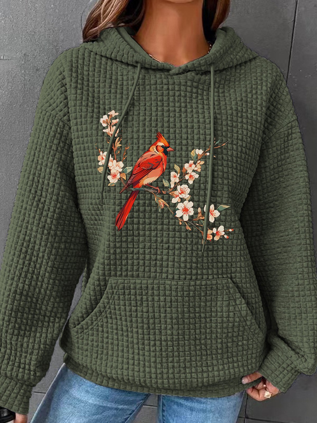 Cardinal Bird Simple Loose Hoodie