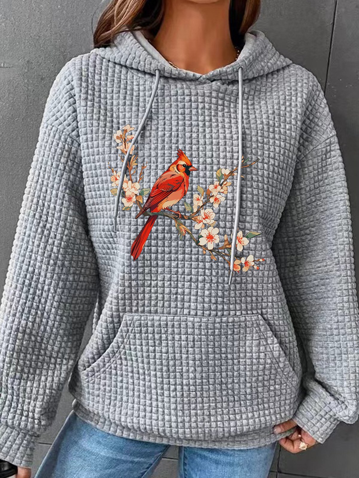 Cardinal Bird Simple Loose Hoodie