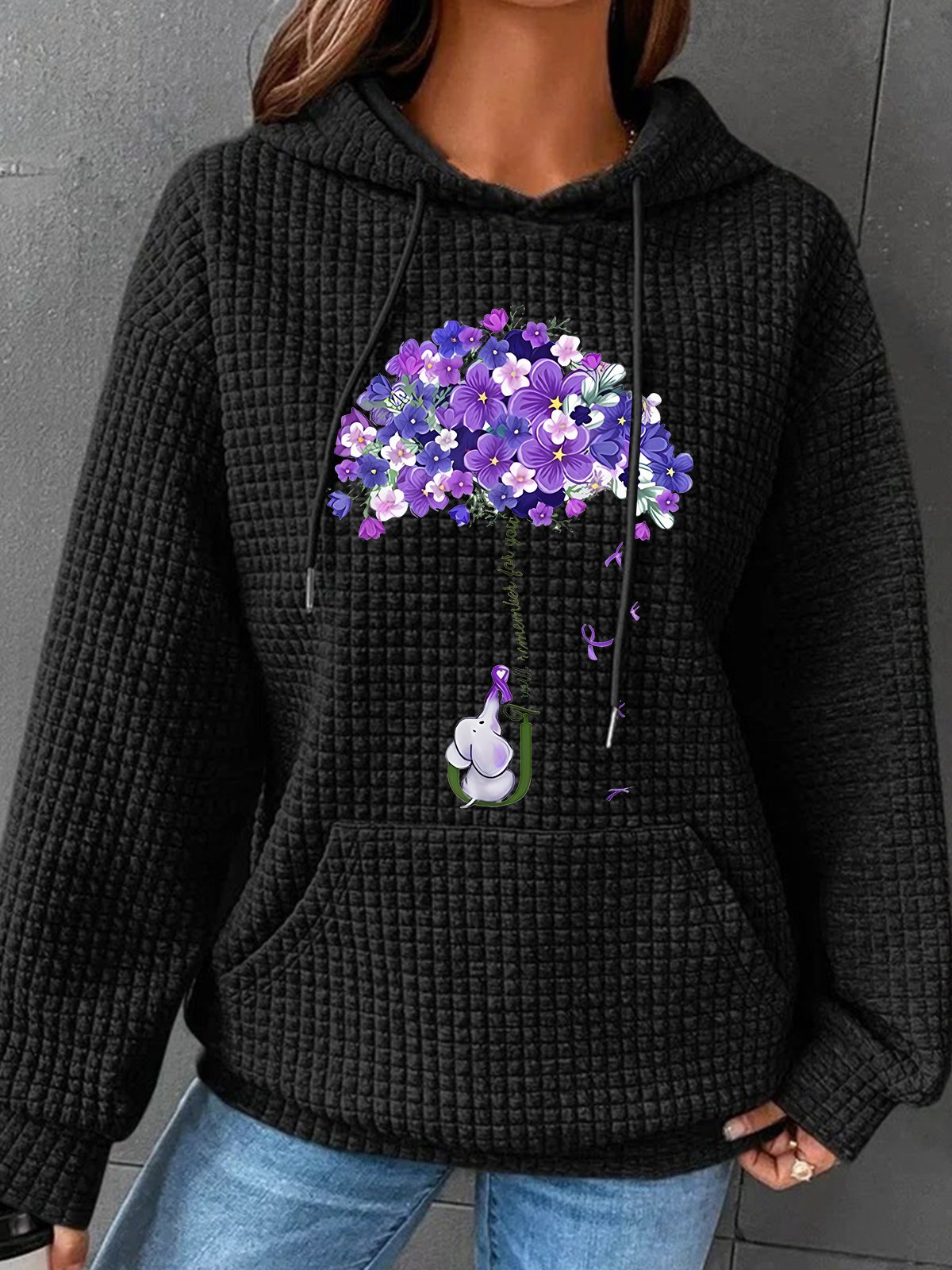 Women's I Will Remember For You Dementia Alzheimer's Disease Awareness Print Simple Loose Hoodie