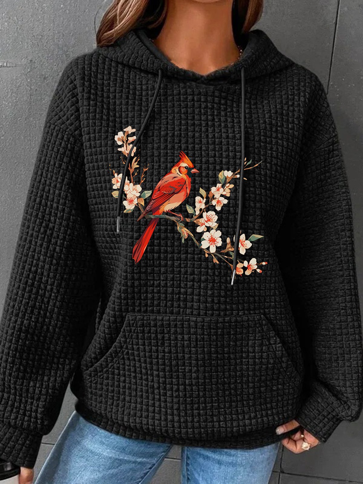 Cardinal Bird Simple Loose Hoodie