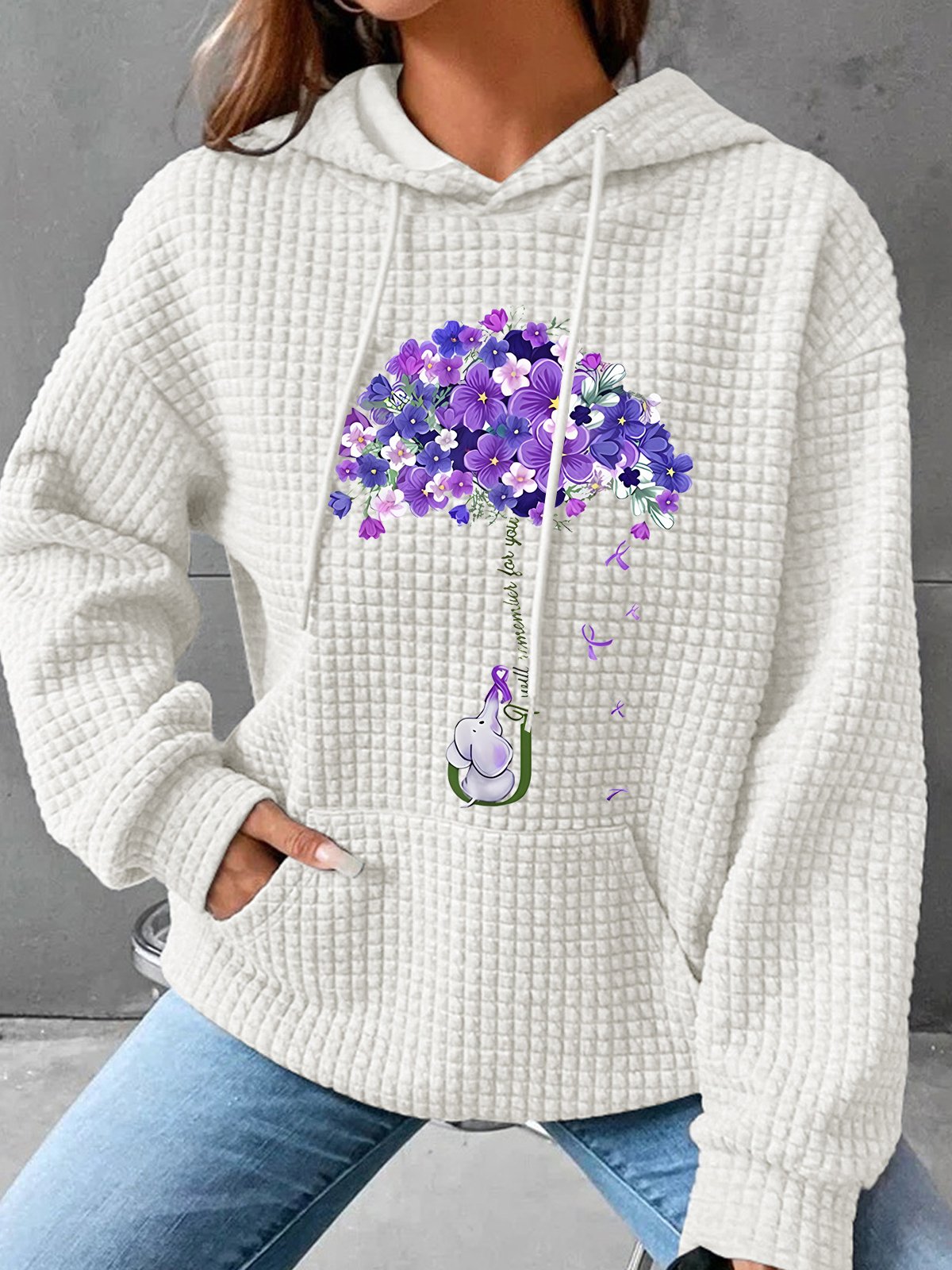 Women's I Will Remember For You Dementia Alzheimer's Disease Awareness Print Simple Loose Hoodie