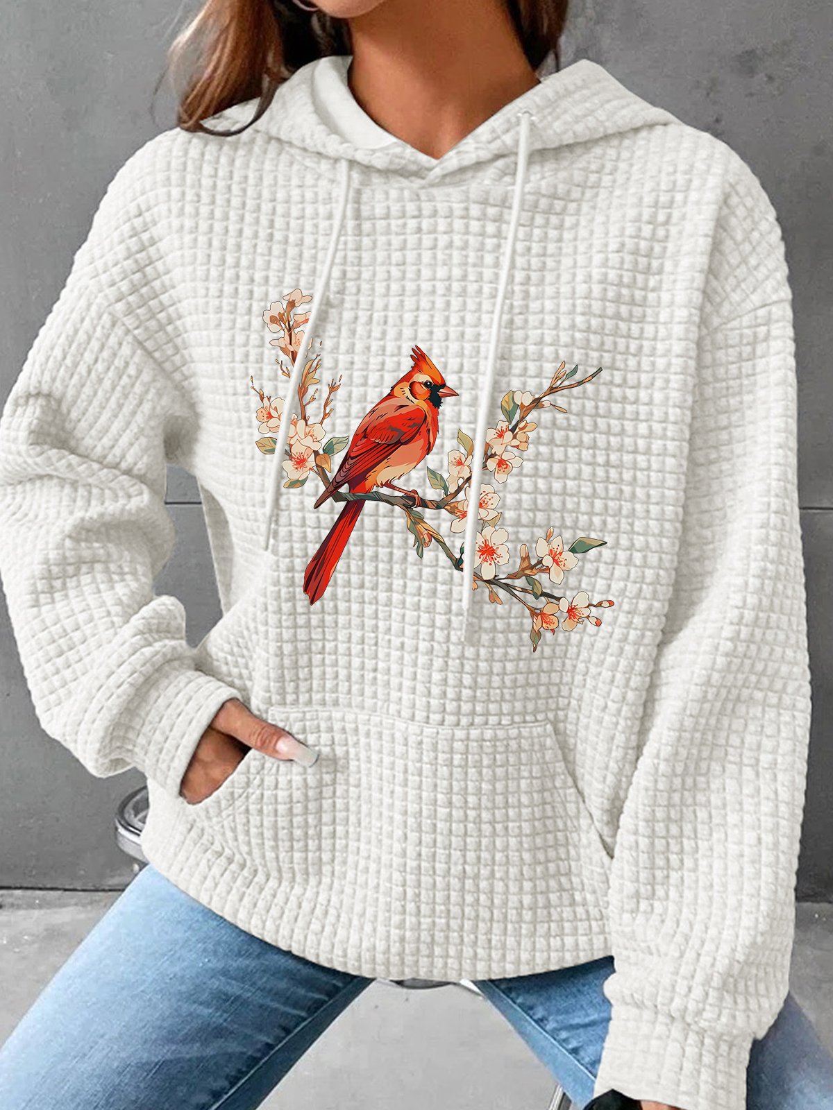 Cardinal Bird Simple Loose Hoodie