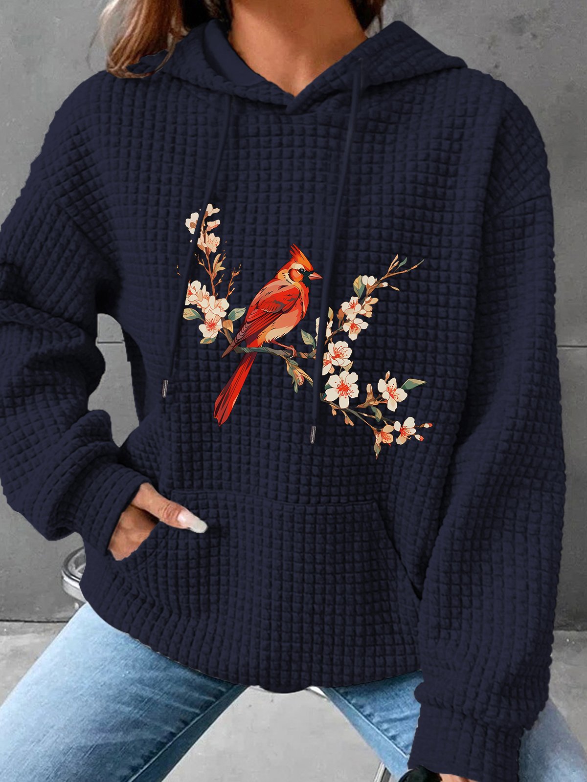 Cardinal Bird Simple Loose Hoodie