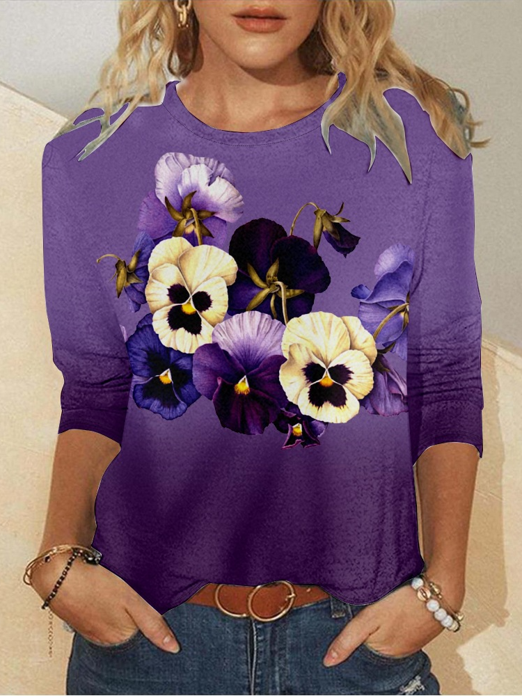 Alzheimer's Casual Crew Neck 3D Printing Regular Fit Blouse