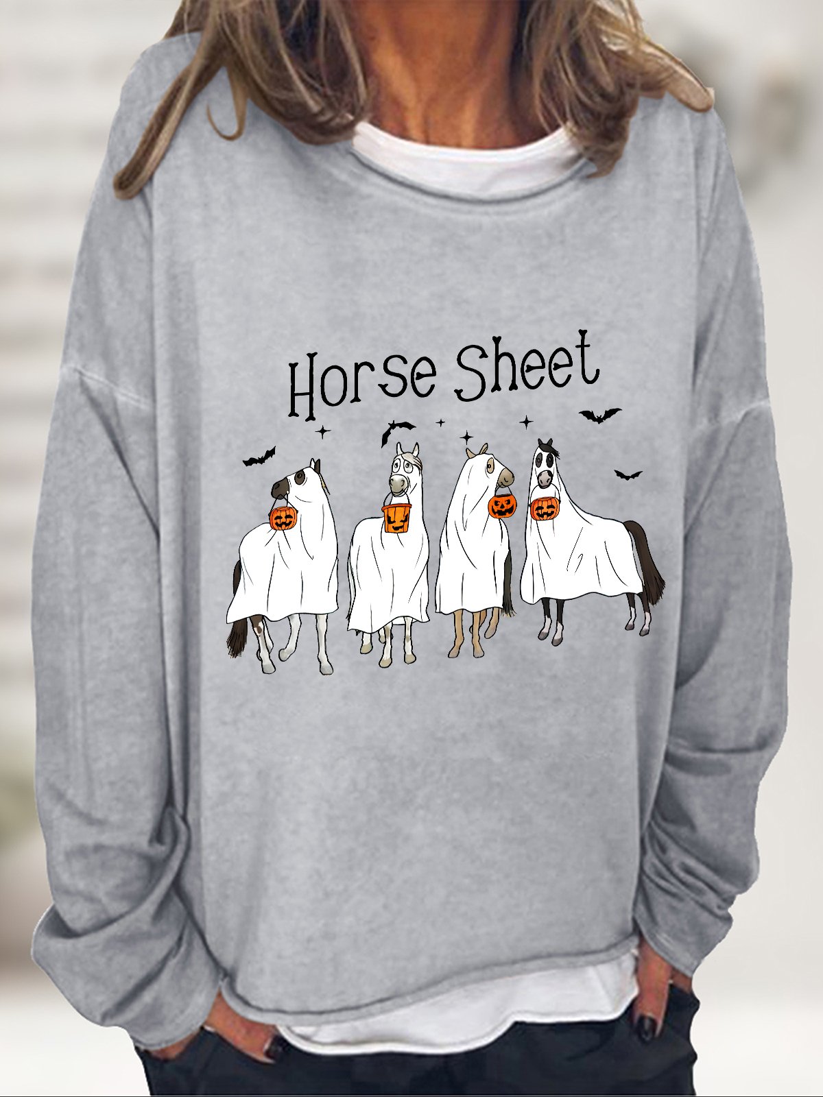 Horse Sheet Ghost Horses Funny Halloween Casual Sweatshirt