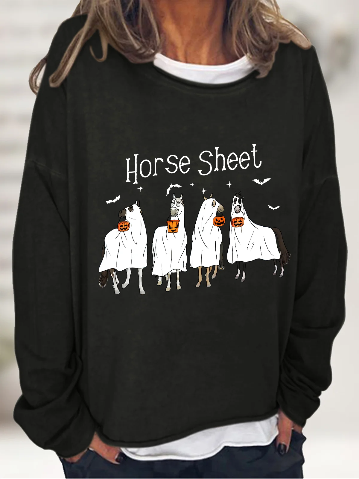 Horse Sheet Ghost Horses Funny Halloween Casual Sweatshirt