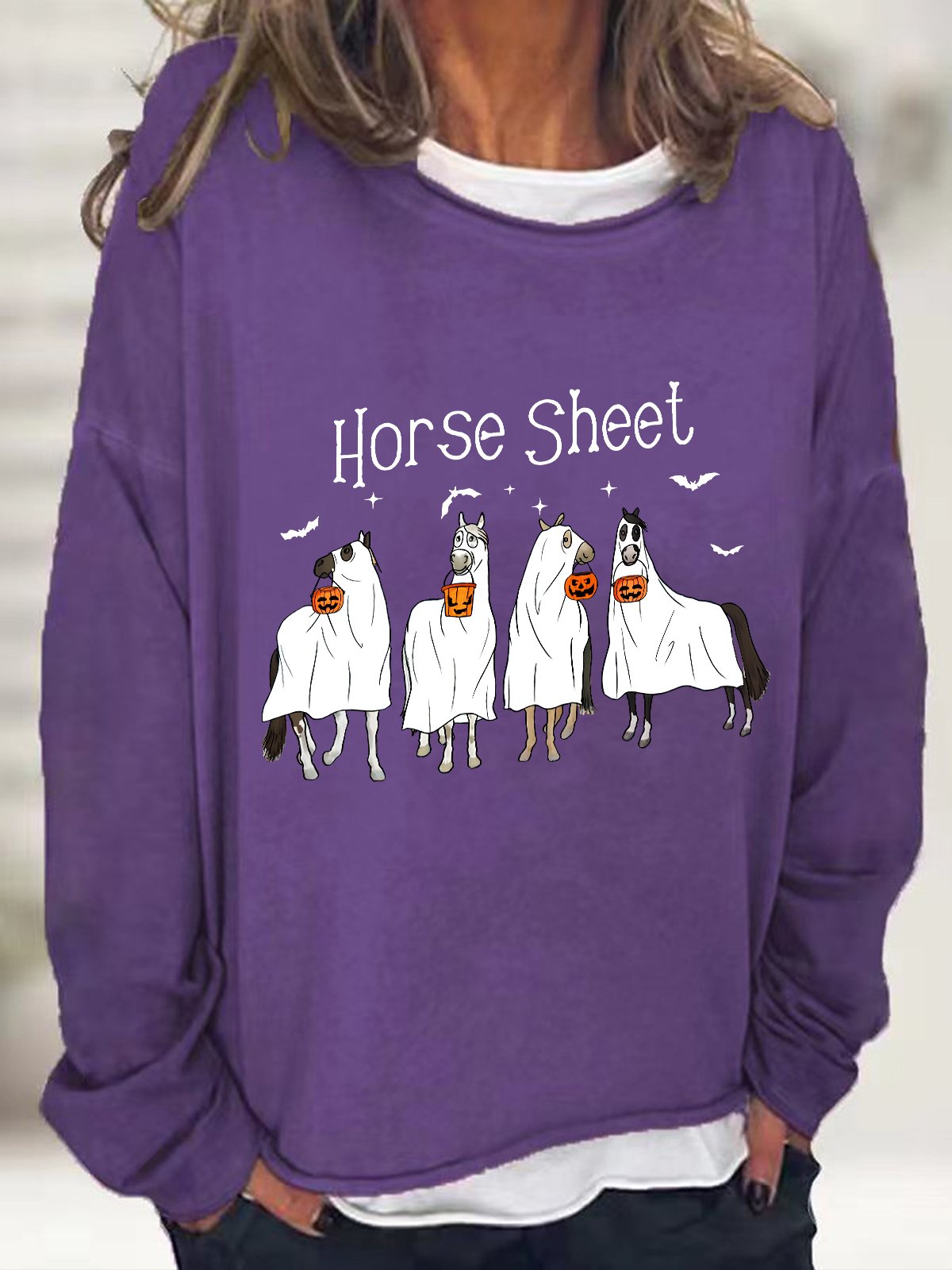 Horse Sheet Ghost Horses Funny Halloween Casual Sweatshirt