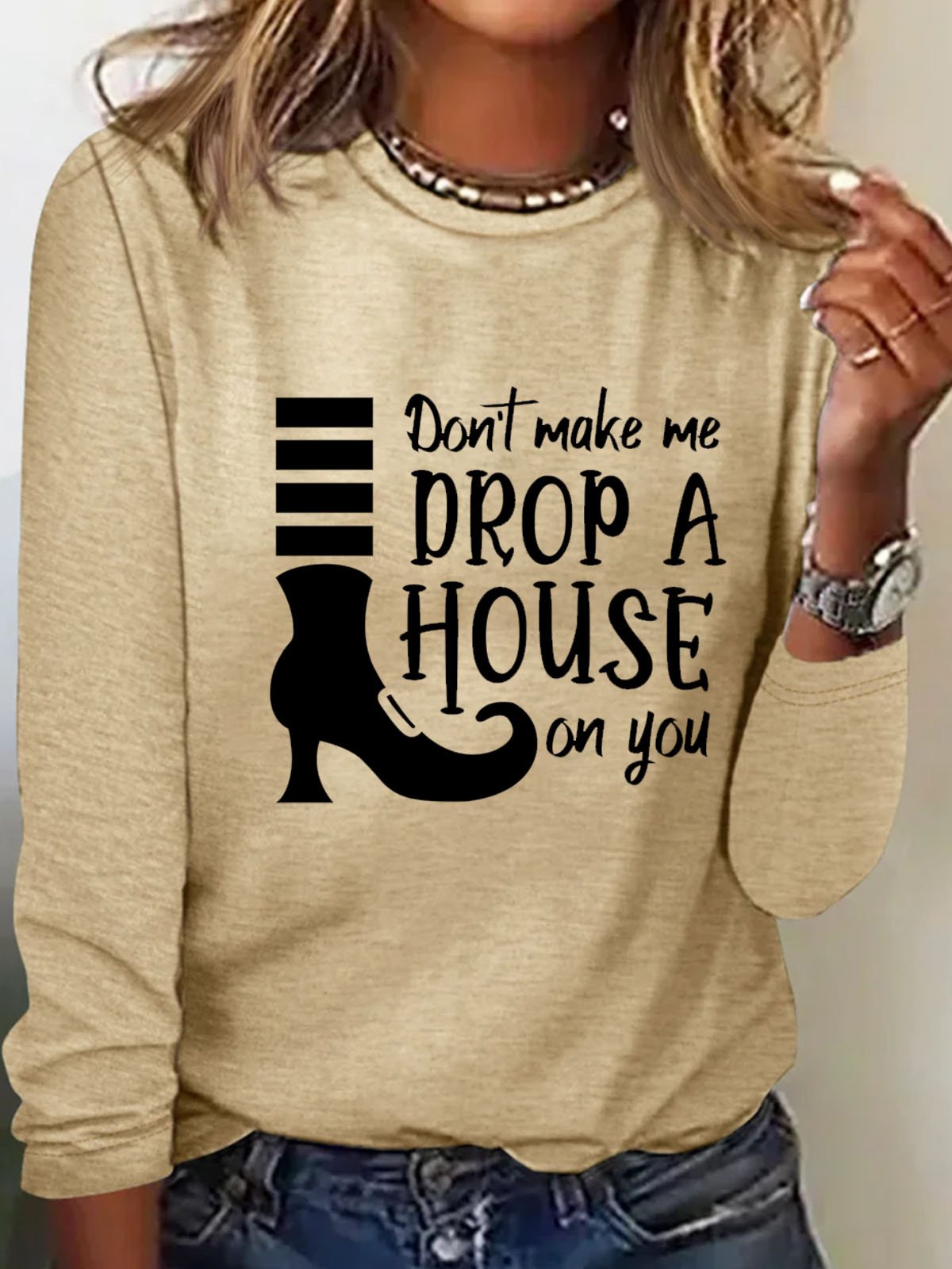 Halloween text letter printed casual long sleeved T-shirt