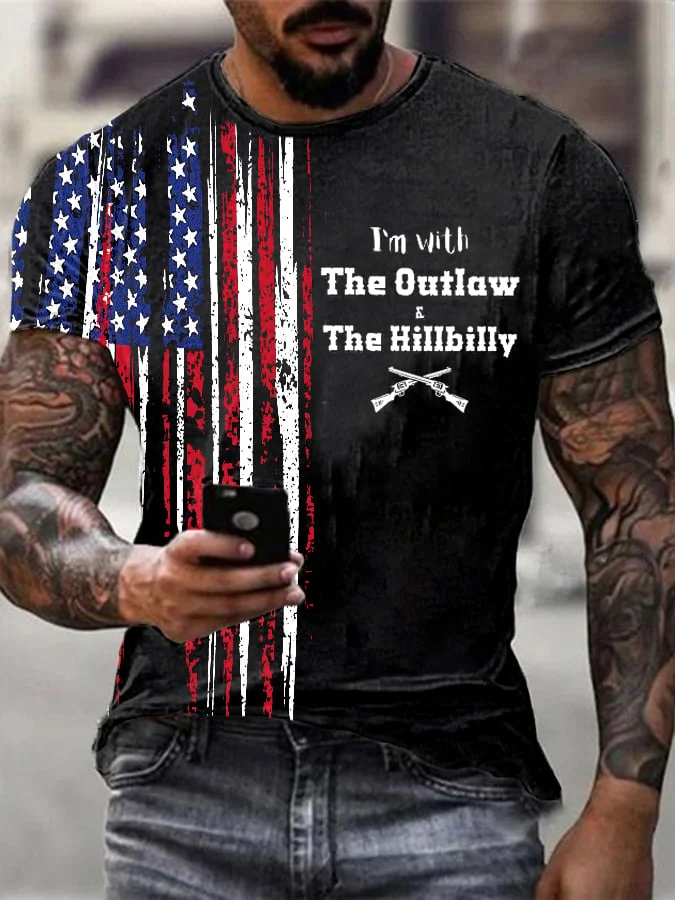 Men's The Outlaw and The Hillbilly Print Color Block Crew Neck Casual Short Sleeve T-Shirt