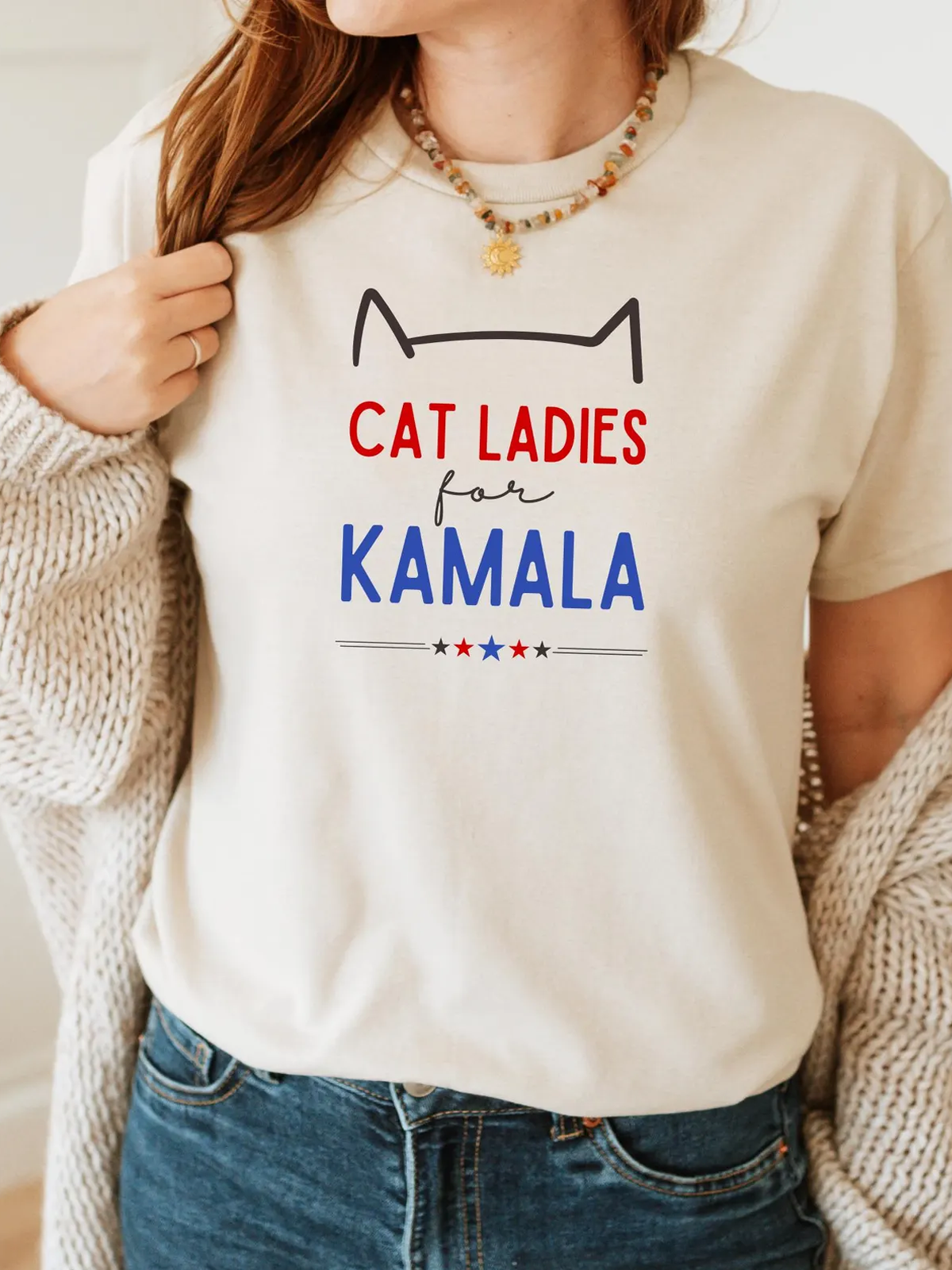 Cat Ladies For Kamala Shirt Kamala Harris 2024 Cotton T-shirt