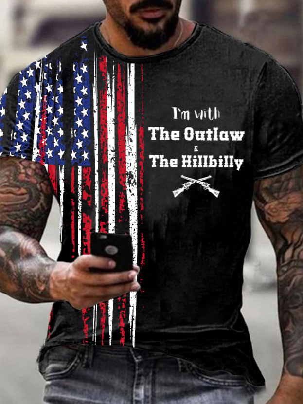 Men's The Outlaw and The Hillbilly Print Color Block Crew Neck Casual Short Sleeve T-Shirt