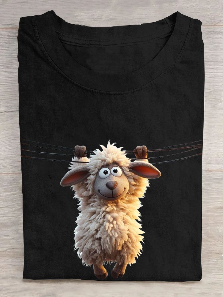 Funny sheep print round neck casual short sleeved women's T-shirt