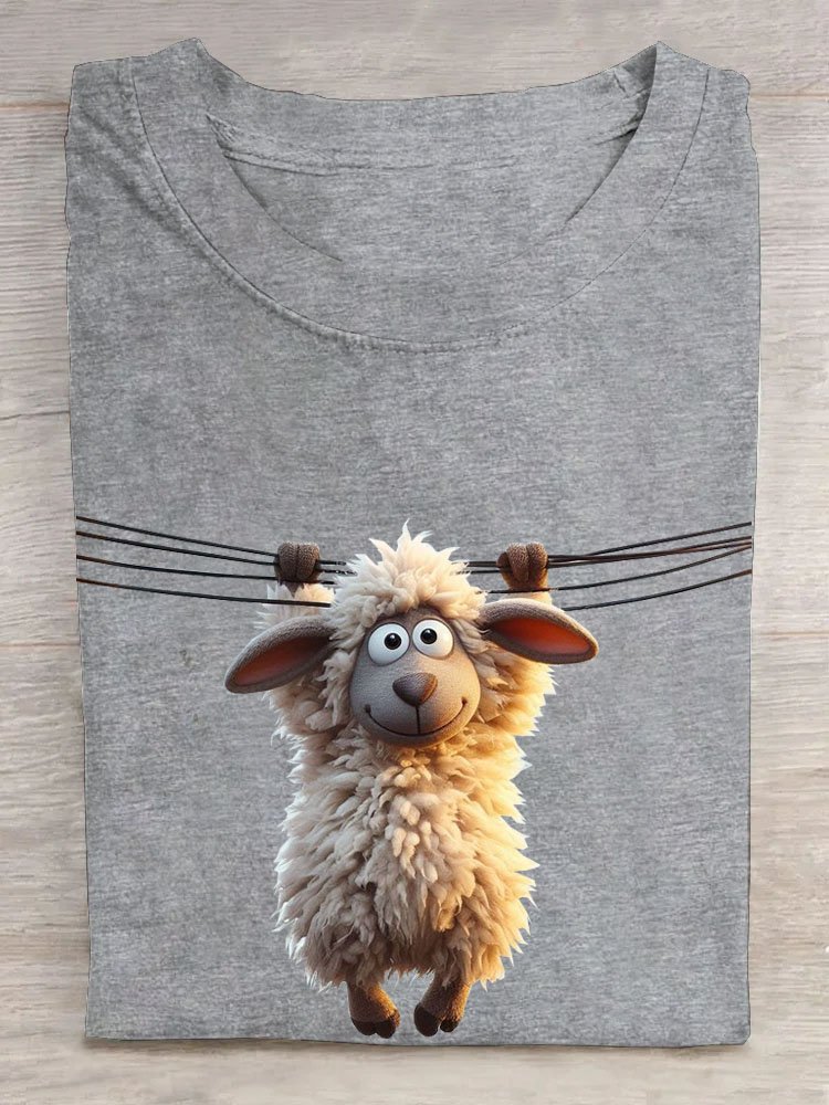 Funny sheep print round neck casual short sleeved women's T-shirt