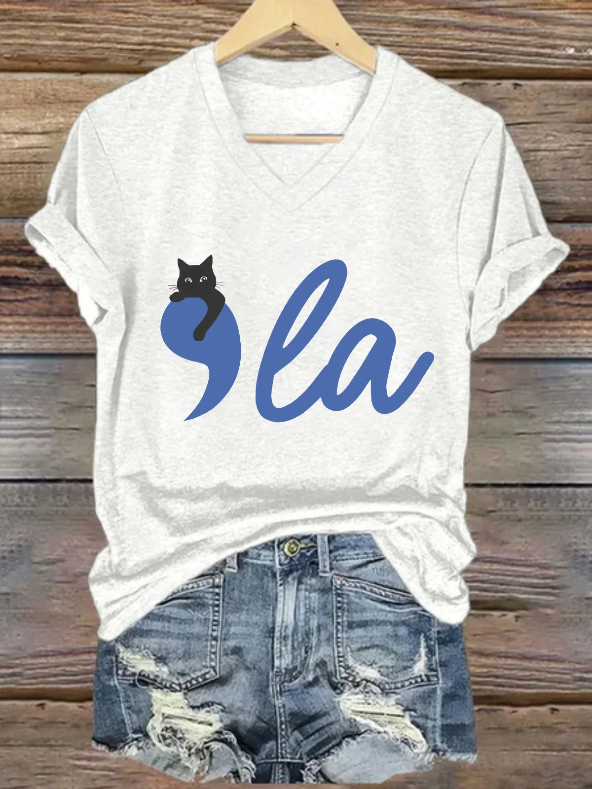 Comma La Childless Cat Lady Loose Crew Neck Simple T-Shirt