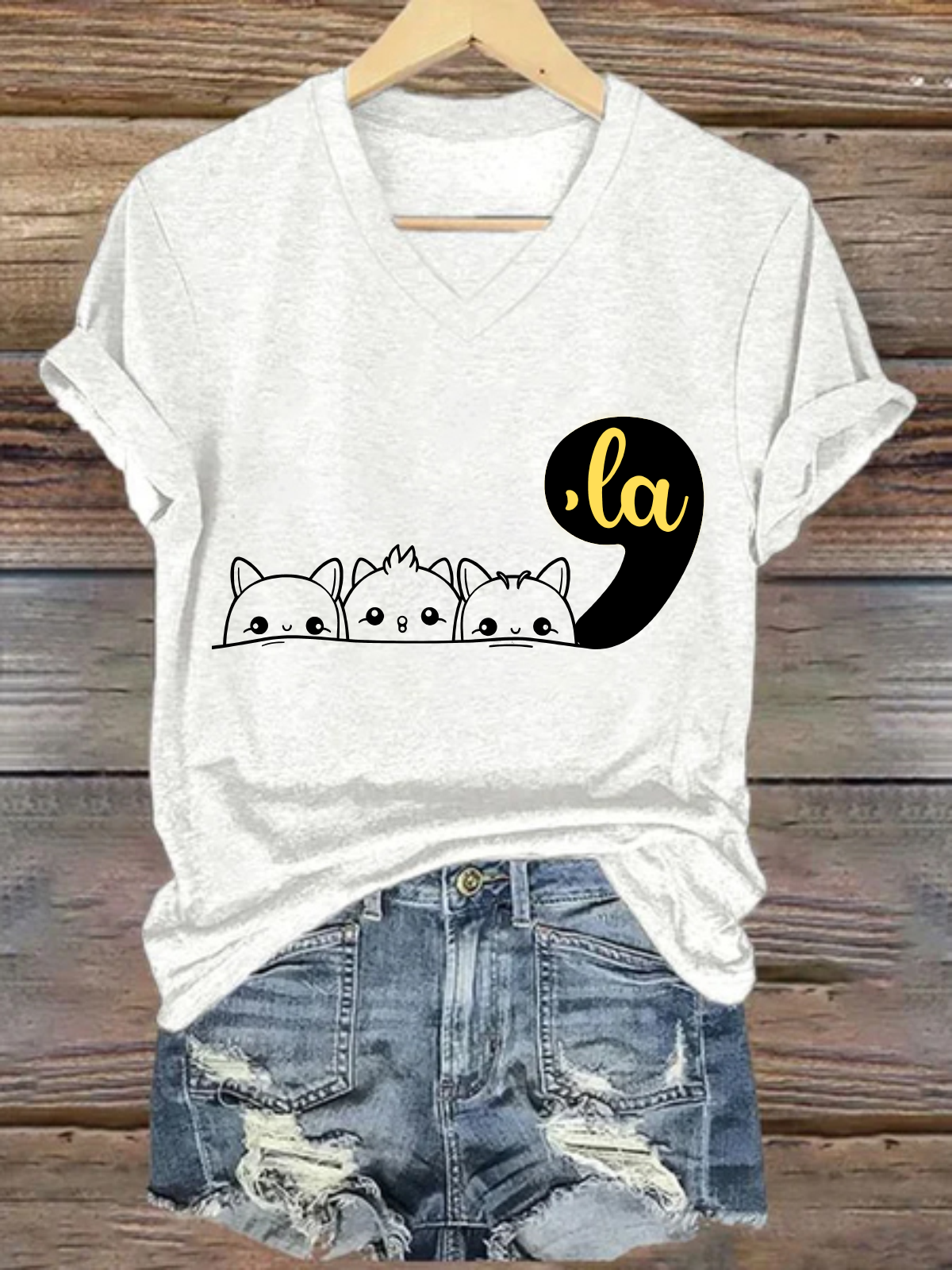 Comma la Childless Cat Lady Loose Crew Neck Casual Text Letters T-Shirt