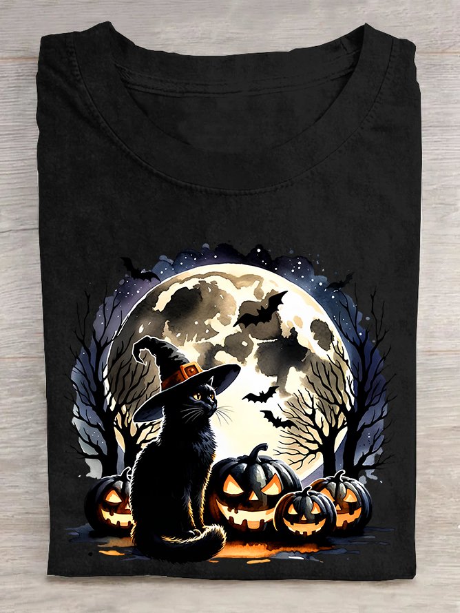 Happy Halloween Cat  Cotton T-shirt