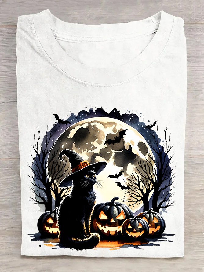 Happy Halloween Cat  Cotton T-shirt