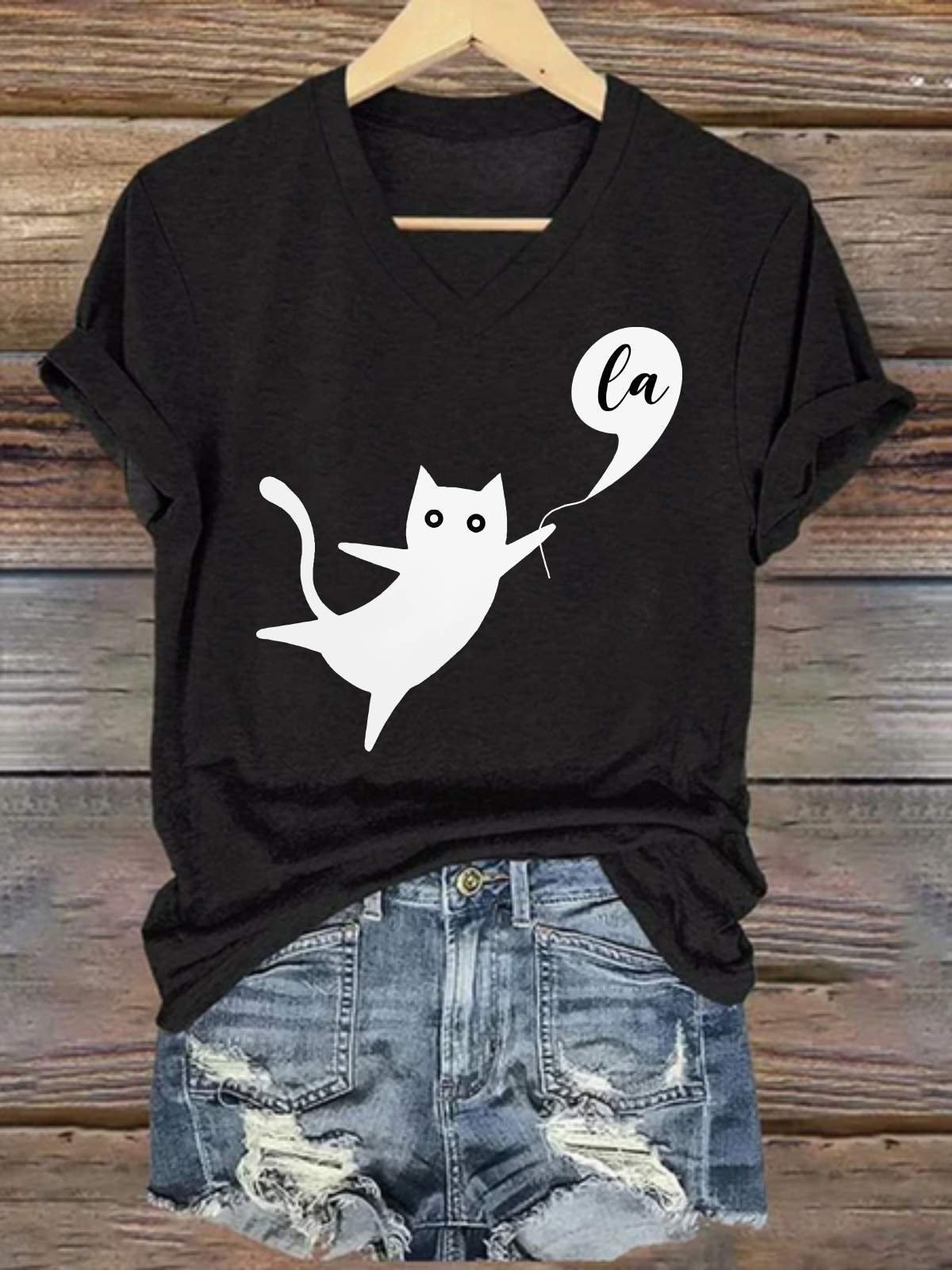 Comma la Childless Cat Lady Casual Crew Neck Loose Text Letters T-Shirt