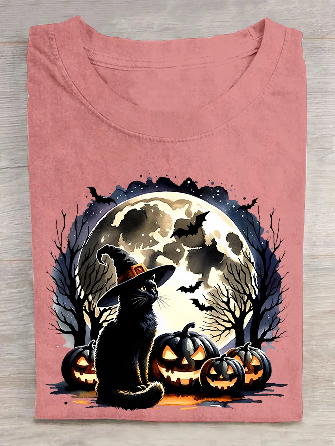 Happy Halloween Cat  Cotton T-shirt