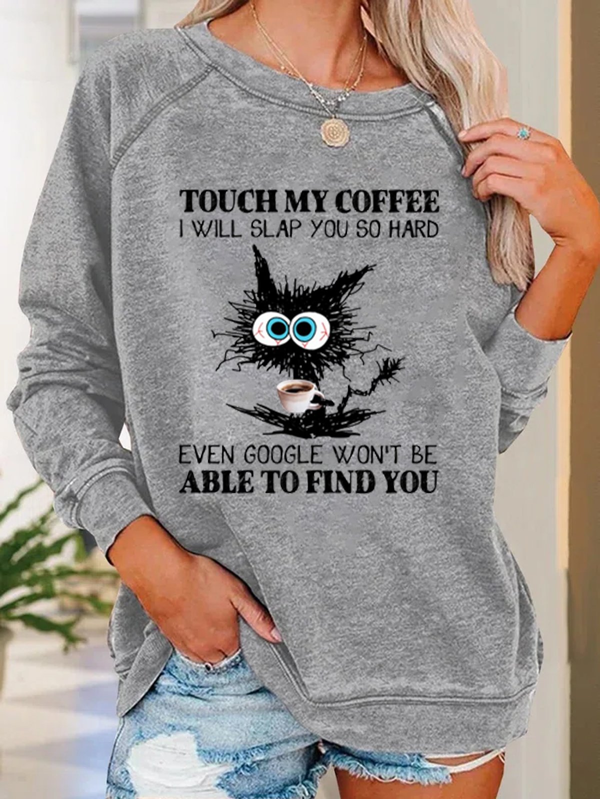 Funny Coffee Black Cat Casual Sweatshirt