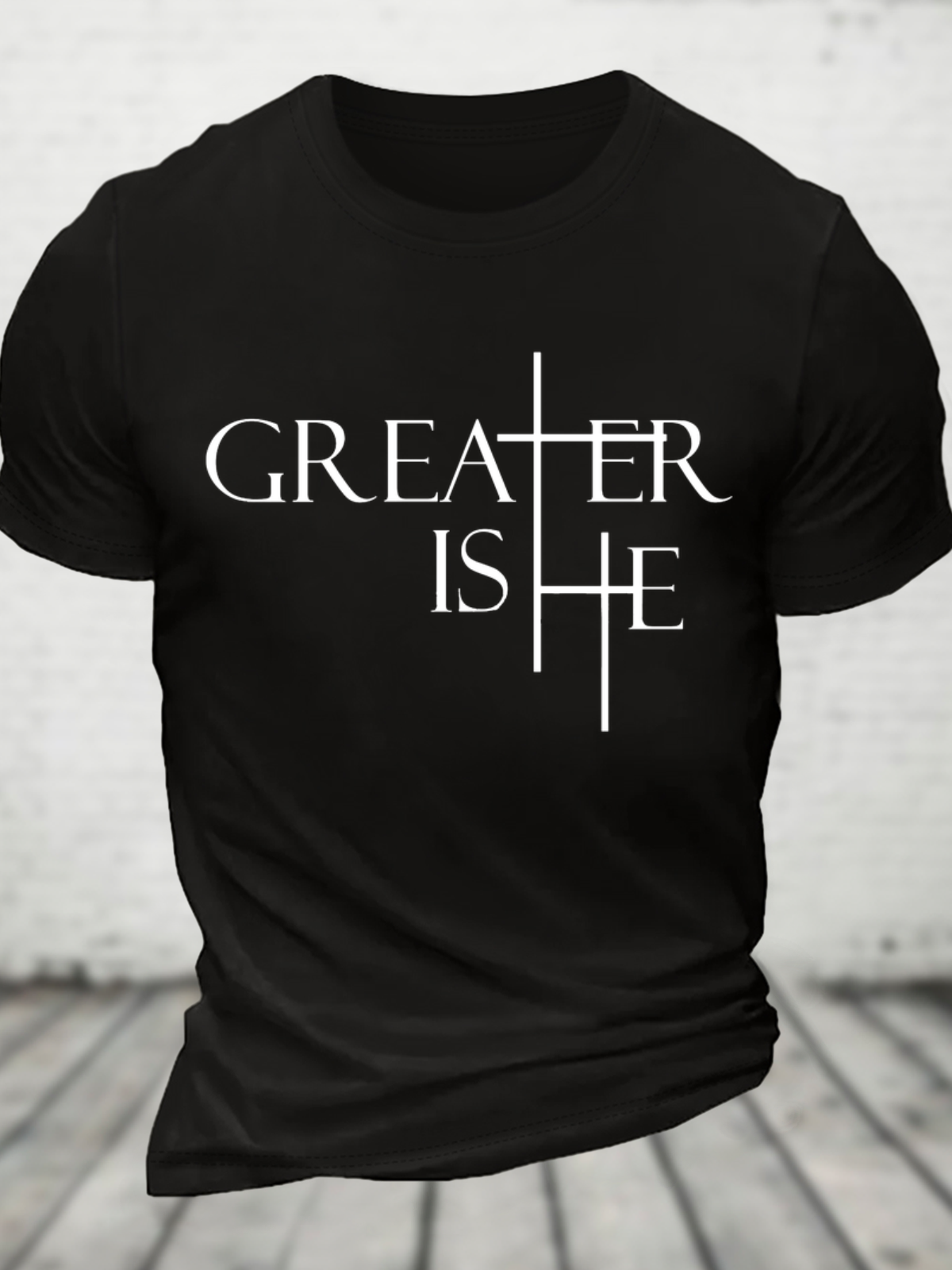 Greater Is He Cross Cotton T-Shirt