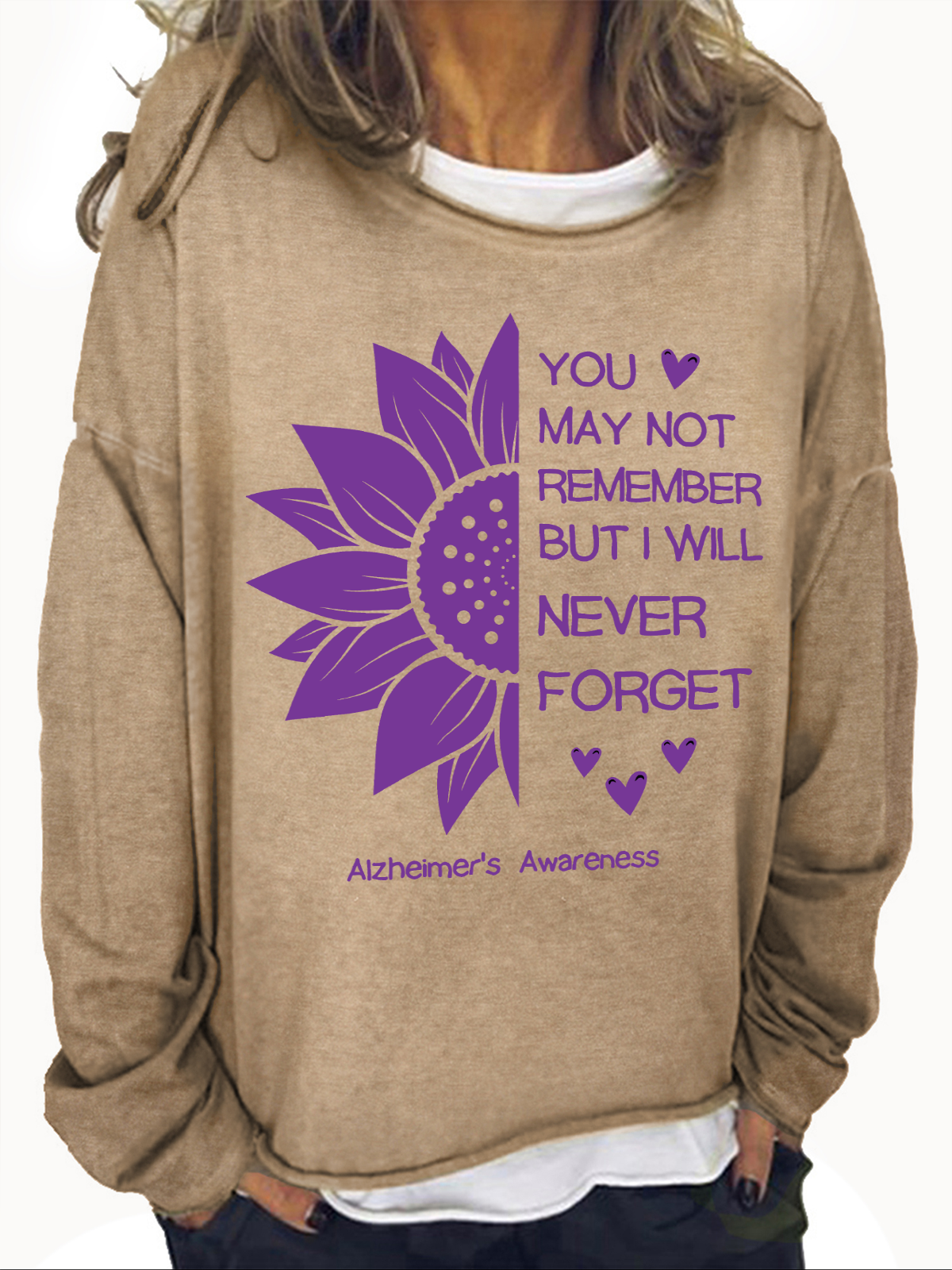 You May Not Remember But I Will Never Forget Alzheimers Awareness Casual Sweatshirt