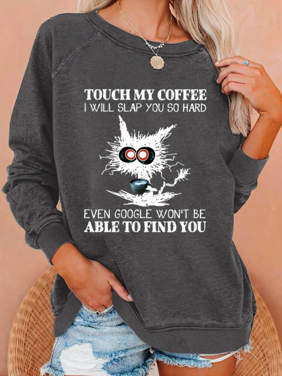 Funny Coffee Black Cat Casual Sweatshirt