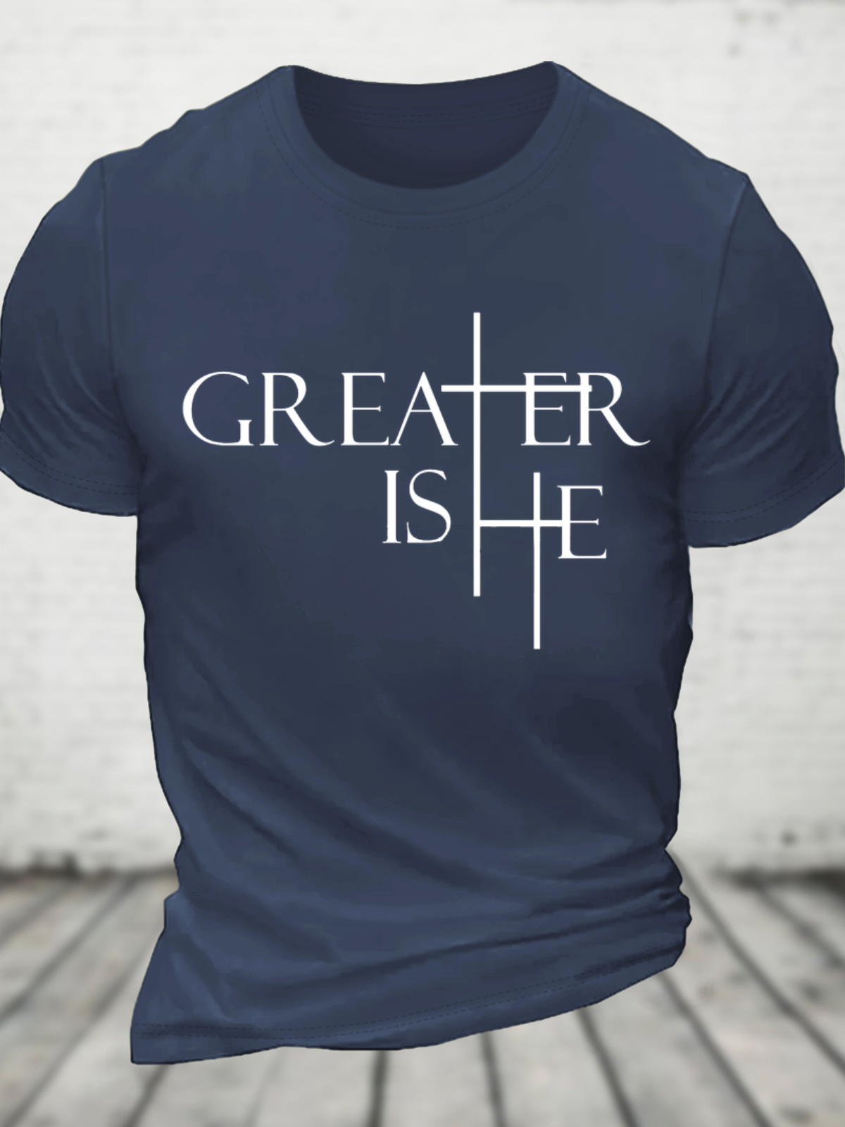 Greater Is He Cross Cotton T-Shirt