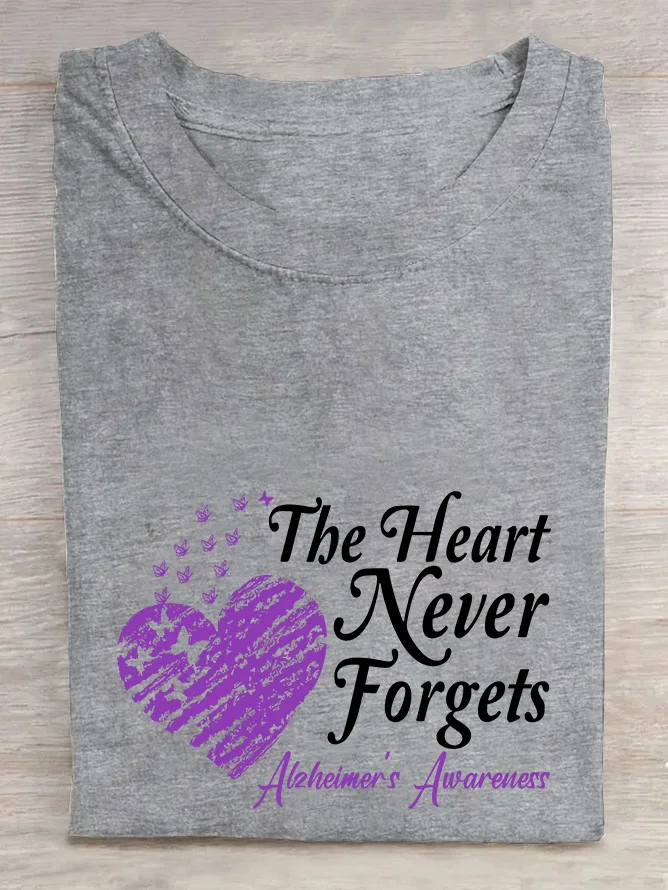 Alzheimer's Awareness The Heart Never Forgets  Cotton T-shirt