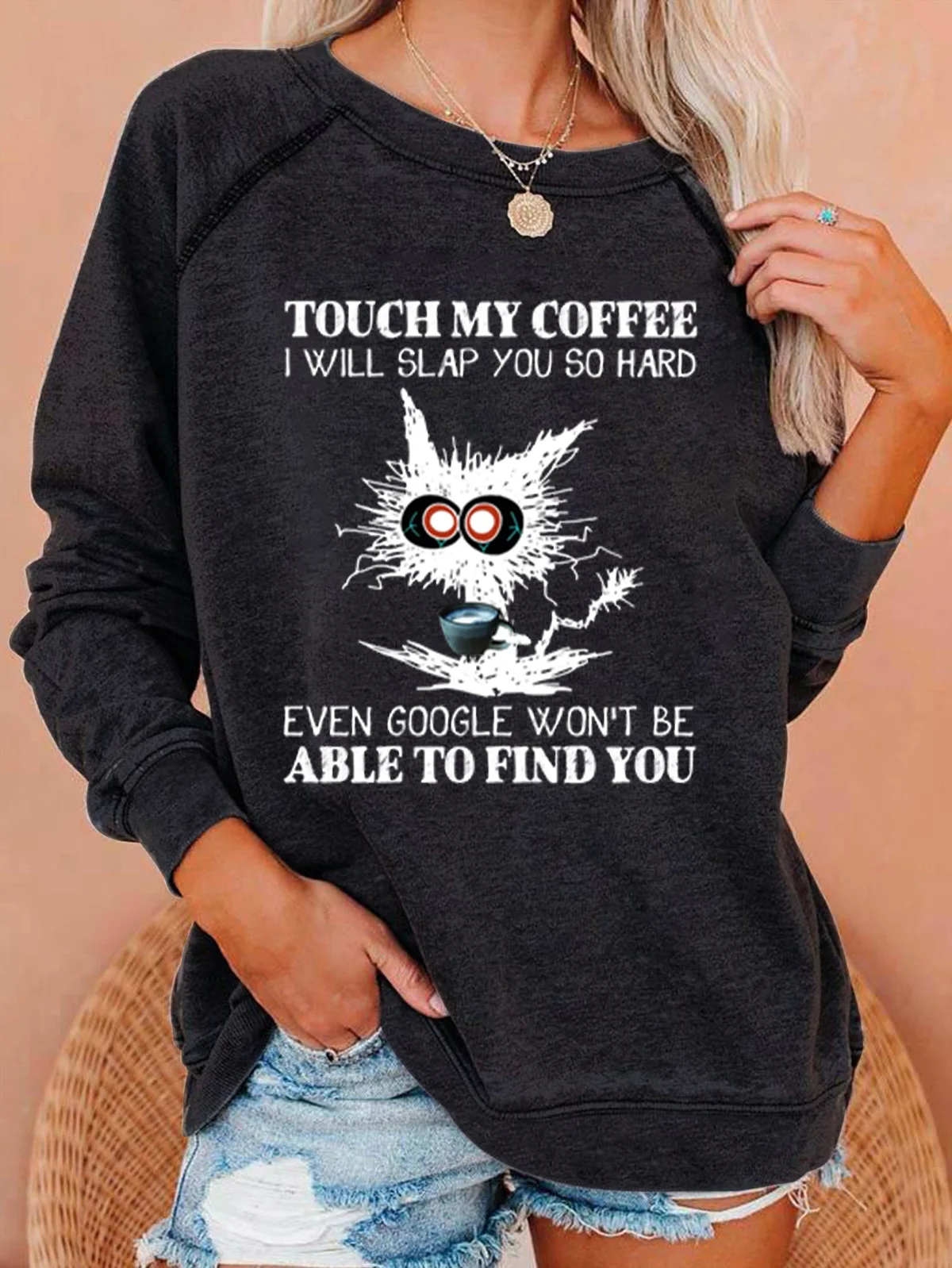 Funny Coffee Black Cat Casual Sweatshirt