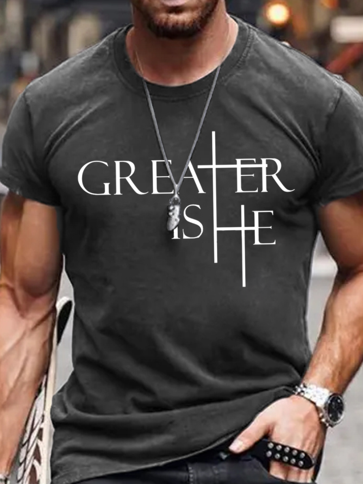 Greater Is He Cross Cotton T-Shirt