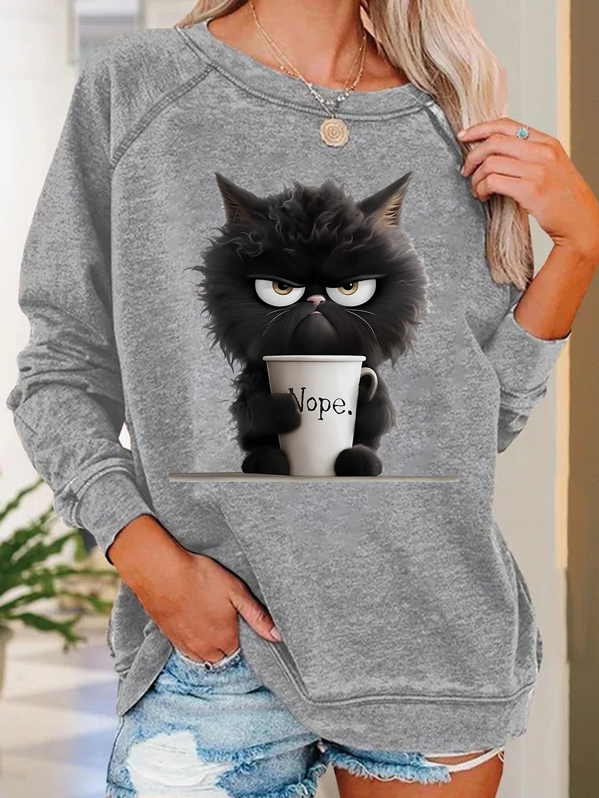 Funny Cat Nope Casual Sweatshirt