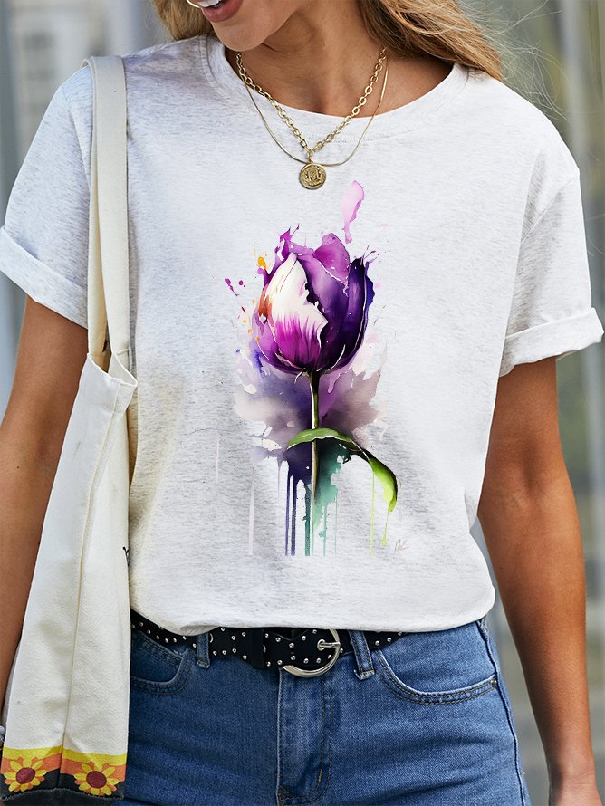 Purple flower Alzheimer's Awareness Cotton T-shirt