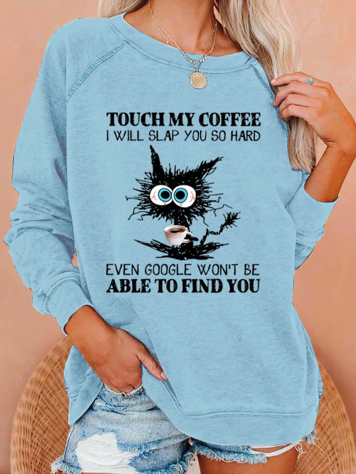 Funny Coffee Black Cat Casual Sweatshirt