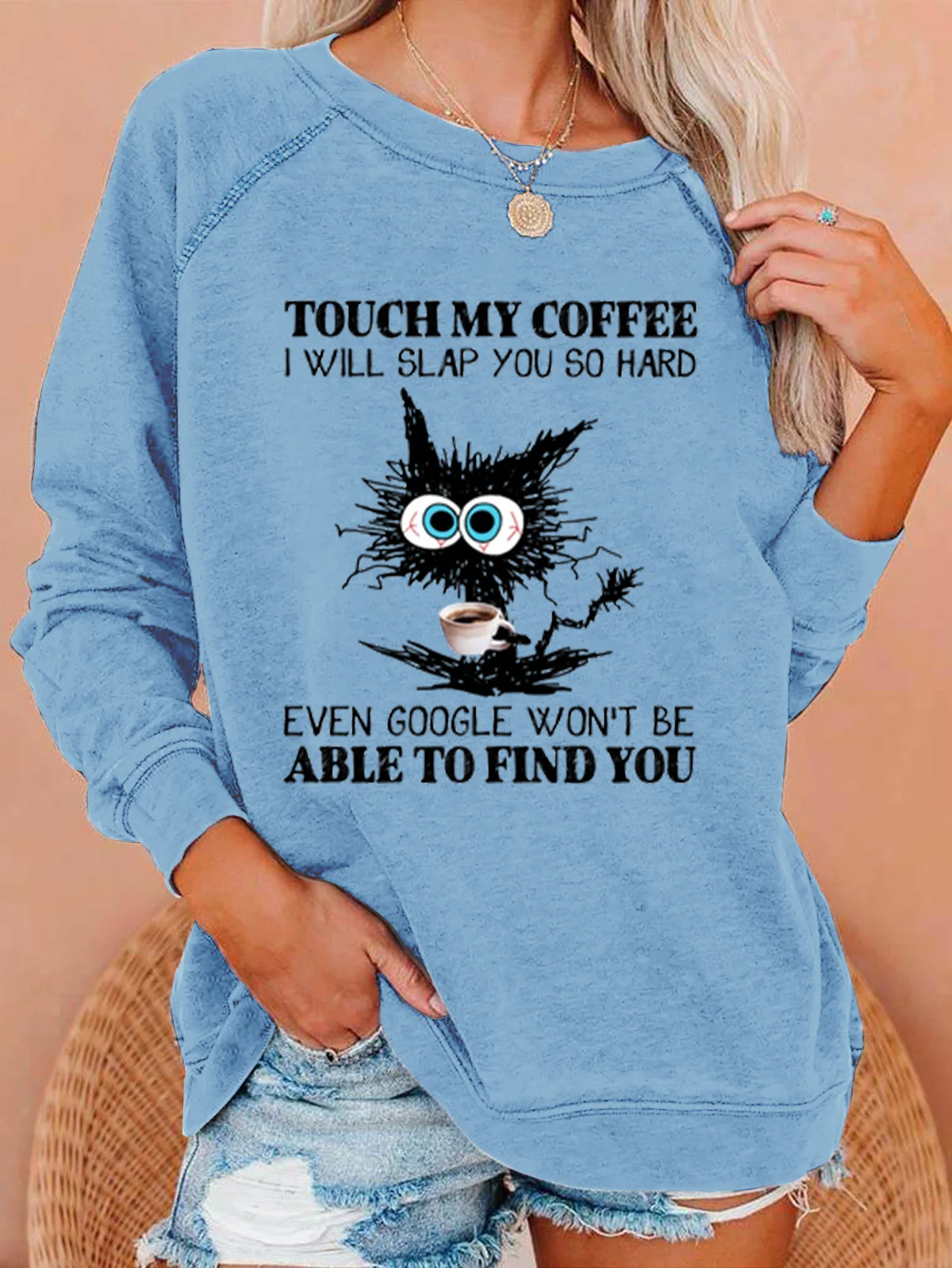 Funny Coffee Black Cat Casual Sweatshirt